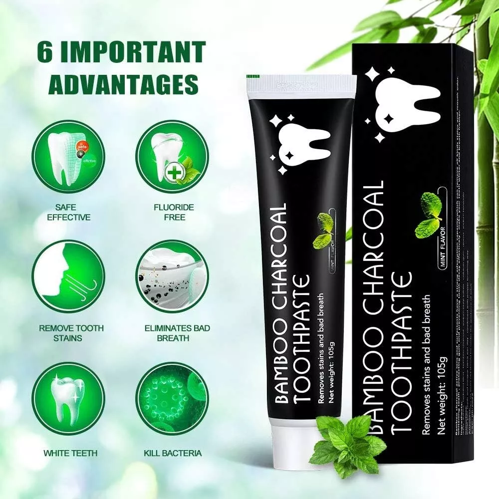 Fluoride-Free Bamboo Charcoal Toothpaste | Naturally Whitens & Detoxifies | Fresh Mint | Eco-Friendly Oral Care 2 Packs - Image 4